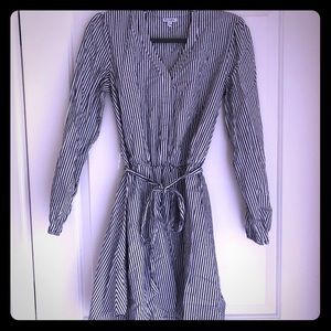 Dark Grey and White Striped Asymmetrical Dress!